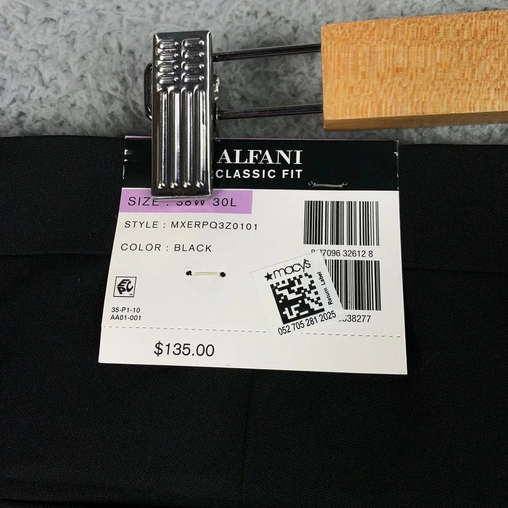 Alfani Performance Stretch Dress Pants Mens 38 x 30 Black Classic Fit Flat Front